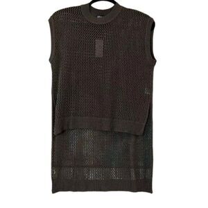 Putorti Womens XL Dark Gray Sweater Knit Open Weave Sleeveless Crew Neck Acrylic